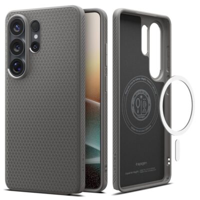 Pilkas dėklas Samsung Galaxy S26 Ultra Spigen Liquid Air Mag su geometrine tekstura