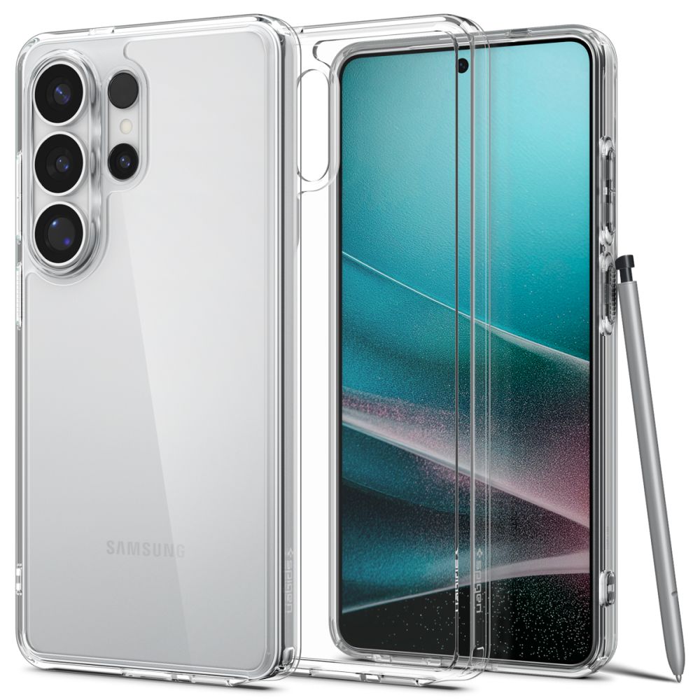 Skaidrus dėklas Samsung Galaxy S26 Ultra Spigen Ultra Hybrid Skaidrus dėklas Samsung Galaxy S26 Ultra Spigen Ultra Hybrid, aiškiai matomas kamerų blokas ir šalia esantis stylus