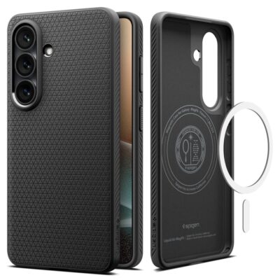 Juodas matinis dėklas Samsung Galaxy S26 Plus Spigen Liquid Air Mag Magsafe su geometrine tekstūra