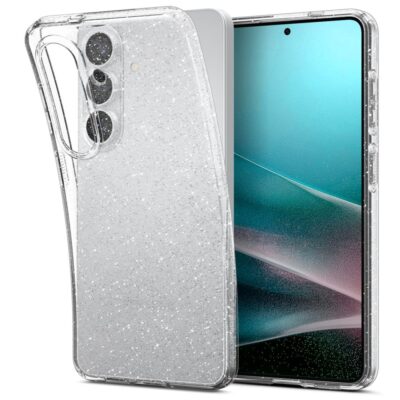 Skaidrus blizgantis dėklas Samsung S26 Plus Spigen Liquid Crystal su glitter efektu