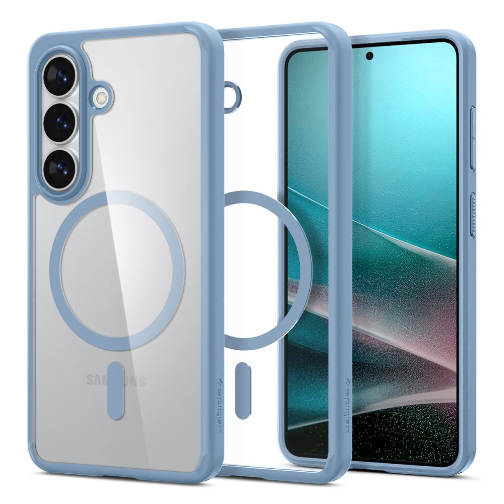 Samsung S26 Spigen Ultra Hybrid Mag Magsafe dėklas Šviesiai mėlynas dėklas Samsung S26 Spigen Ultra Hybrid Mag Magsafe su skaidria nugarėle ir laikiklio žiedu