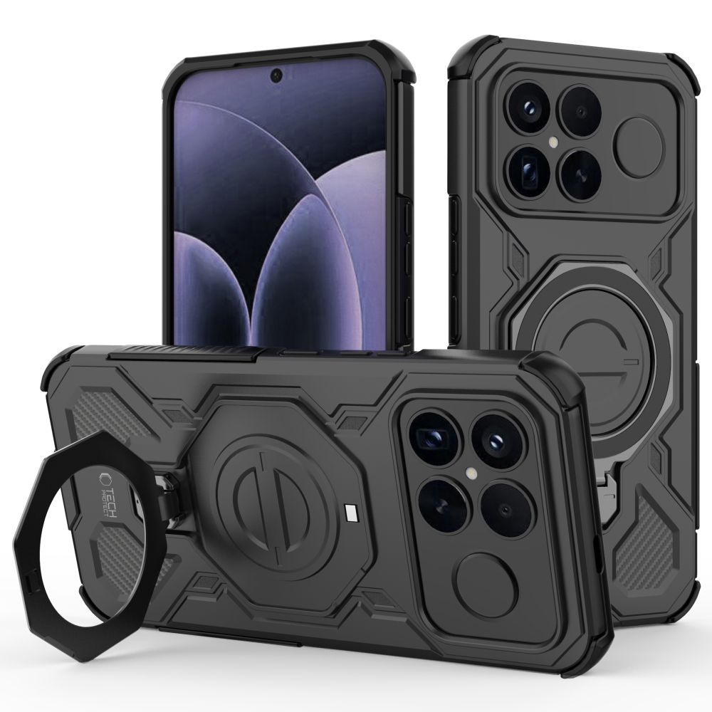 Juodas matinis dėklas Xiaomi Poco F8 Ultra TECH-PROTECT TACTICSTAND MAGSAFE Juodas matinis dėklas Xiaomi Poco F8 Ultra TECH-PROTECT TACTICSTAND MAGSAFE su apsauginiu žiedu ir išpjovomis kameroms
