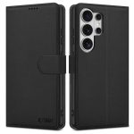 Juodas atverčiamas dėklas Samsung Galaxy S26 Ultra Tech-Protect Wallet su kamera matoma pusėje