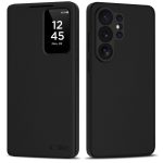 Juodas matinis atverčiamas dėklas Samsung Galaxy S26 Ultra su langeliu laikrodžio laikui