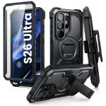 Juodas dėklas Samsung Galaxy S26 Ultra Supcase IBLSN Armorbox Clip Mag Magsafe su integruotu stoveliu ir tvirtinimo įrašu