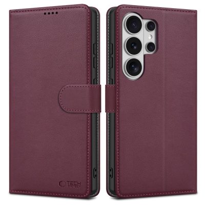 Bordo atverčiamas dėklas Samsung Galaxy S26 Ultra Tech-Protect Wallet su matine tekstūra ir magnetiniu užsegimu
