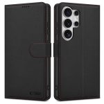 Juodas-raudonas atverčiamas dėklas Samsung Galaxy S26 Ultra Tech-Protect Wallet iš dirbtinės odos su raudonomis siūlėmis