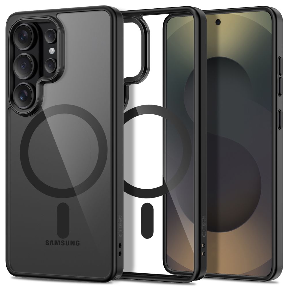 Juodas-skaidrus dėklas Samsung Galaxy S26 Ultra Tech-Protect Magmat Magsafe Juodas-skaidrus dėklas Samsung Galaxy S26 Ultra Tech-Protect Magmat Magsafe su permatomu paviršiumi