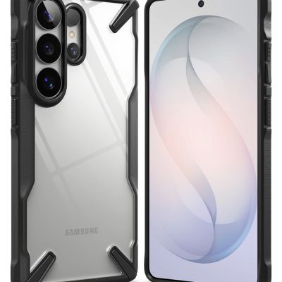 Juodas dėklas Samsung Galaxy S26 Ultra Ringke Fusion X su permatomu korpusu