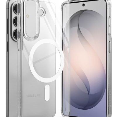 Skaidrus dėklas Samsung Galaxy S26 Plus Ringke Fusion Magnetic Magsafe ant telefono, aiškiai matomas dizainas