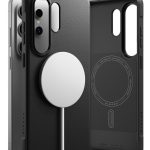 Juodas dėklas Samsung Galaxy S26 Ultra Ringke Onyx Magnetic Magsafe su apvaliu magnetu, matomas juodas paviršius