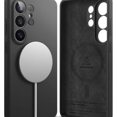 Juodas dėklas Samsung Galaxy S26 Ultra Ringke Silicone Magnetic Magsafe su magnetiniu laikikliu