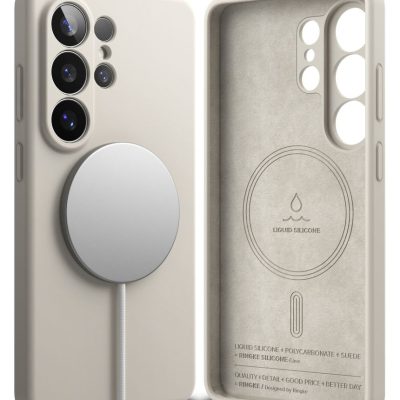 Akmens spalvos silikoninis dėklas Samsung Galaxy S26 Ultra su magnetiniu Magsafe žiedu