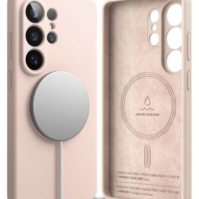 Rausvas dėklas Samsung Galaxy S26 Ultra Ringke Silicone Magnetic Magsafe su magnetiniu apskritimu