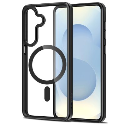 Juodas-skaidrus dėklas Samsung Galaxy S26 Plus Tech-Protect Magmat Magsafe su skaidriu galiniu paviršiumi