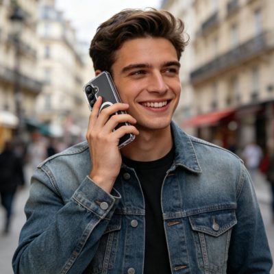 Skaidrus dėklas Samsung Galaxy su MagSafe lauke rankoje, matomas dizainas ir detalės