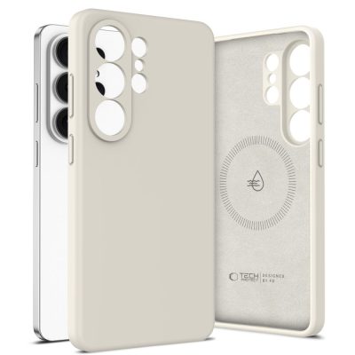 Cosmic Latte dėklas Samsung Galaxy S26 Ultra Tech-Protect Silicone Magsafe šviesios spalvos pilnas dėklas su tiksliomis išpjovomis kamera