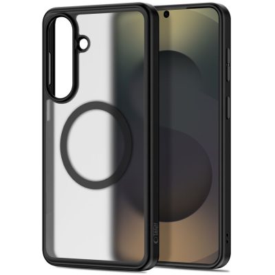 Juodas matinis dėklas Samsung Galaxy S26 Tech-Protect Magpeak Magsafe su permatomu dėklo centru ir apvaliu magnetu