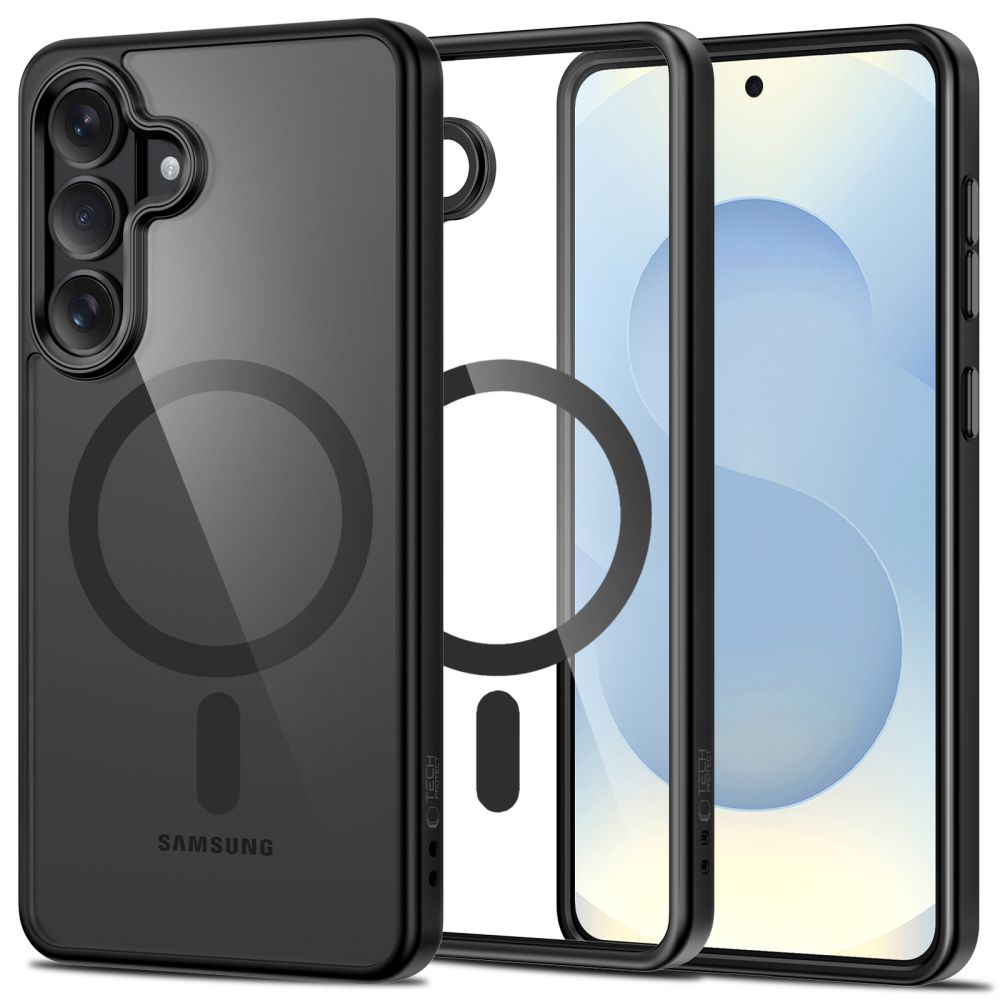 Juodas-skaidrus dėklas Samsung Galaxy S26 Tech-Protect Magmat Magsafe Juodas-skaidrus dėklas Samsung Galaxy S26 Tech-Protect Magmat Magsafe su permatomu paviršiumi ir juodais kraštais