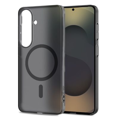 Matinis juodas dėklas Samsung Galaxy S26 su apskritimu ir pilku rėmeliu