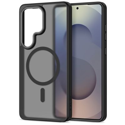 Juodas matinis dėklas Samsung Galaxy S26 Ultra Tech-Protect Magcam Magsafe nugarėlės ir priekio vaizdas