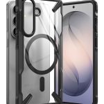 Juodas dėklas Samsung Galaxy S26 Ringke Fusion X Magnetic Magsafe su skaidria nugarėle ir juodais kraštais