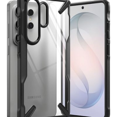 Juodas dėklas Samsung Galaxy S26 Ultra Ringke Fusion X su juodu kraštu ir permatomu galiniu dangteliu