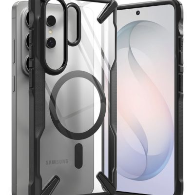 Juodas dėklas Samsung Galaxy S26 Ultra Ringke Fusion X Magnetic Magsafe su skaidriu galiniu paviršiumi