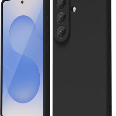 Juodas dėklas Samsung Galaxy S942 S26 Liquid Silicone 1.5mm, matinis silikoninis dangtelis su galinio trijų kamerų bloko vaizdu