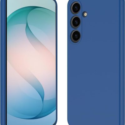 tamsiai melynas silikoninis deklas samsung galaxy s942 s26, matomas priekis ir nugaros su trim kameru moduliu.