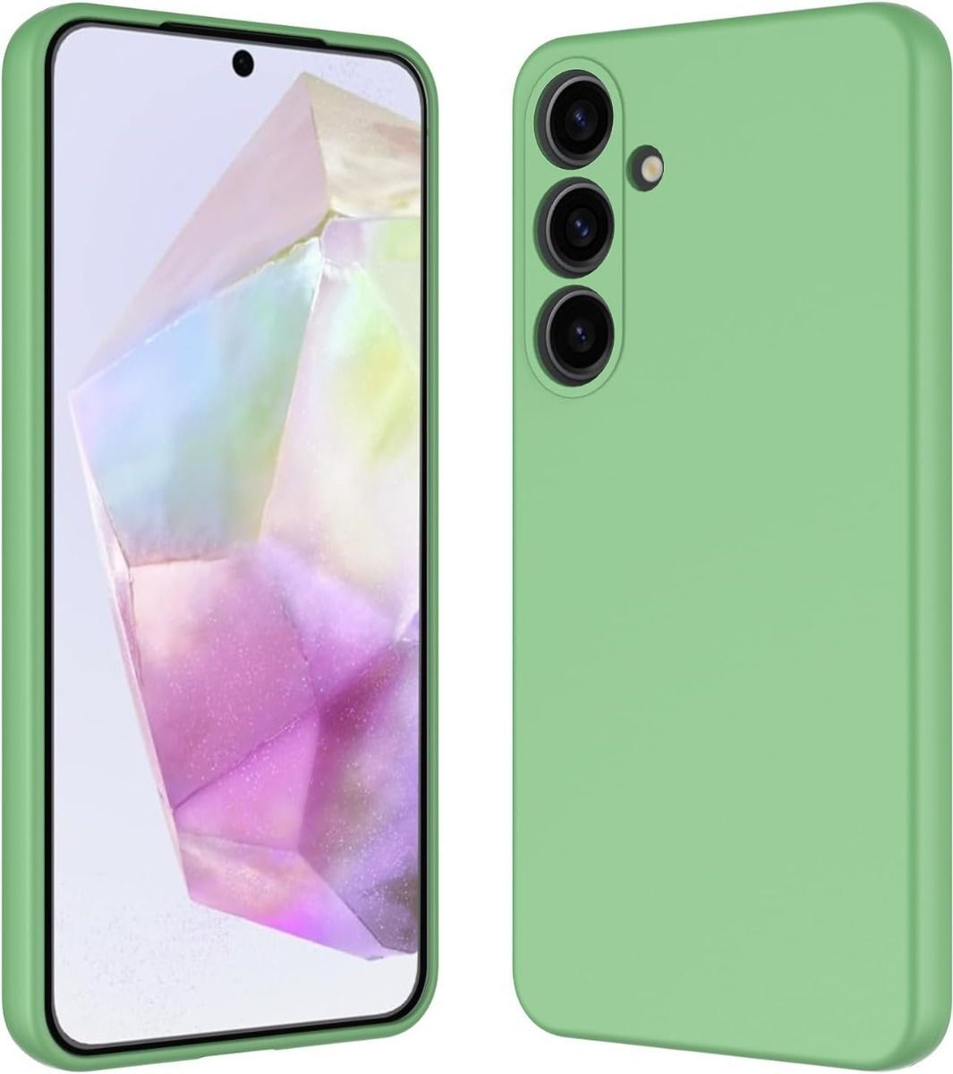 Mėtos spalvos dėklas Samsung Galaxy A576 A57 5G Liquid Silicone Mėtos spalvos silikoninis dėklas Samsung Galaxy A576 A57 5G, nugarėlėje matomos 3 kameros