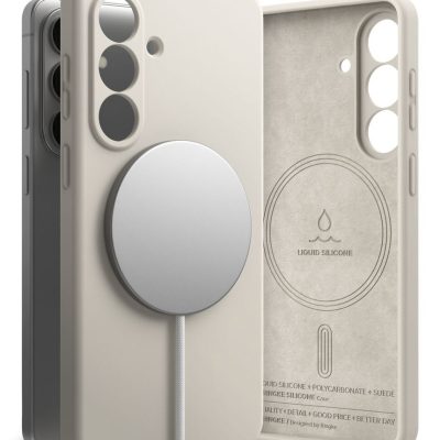 Akmens spalvos dėklas Samsung Galaxy S26 su magnetiniu apskritimu ir trijų objektyvų išpjova