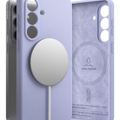 Levandų spalvos silikoninis Samsung Galaxy S26 dėklas su Magnetine Magsafe funkcija