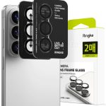 Juodas apsauginis kameros stikliukas Samsung Galaxy S26 / S26 Plus Ringke Camera Frame Protector 2-Pack ant telefono ir pakuotė