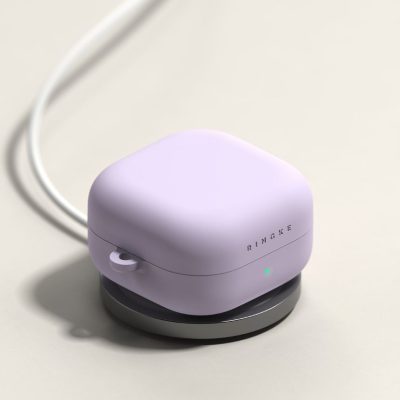 Purpurinis silikoninis dėklas Ringke Samsung Galaxy Buds 4 ir 4 Pro su LED indikacija