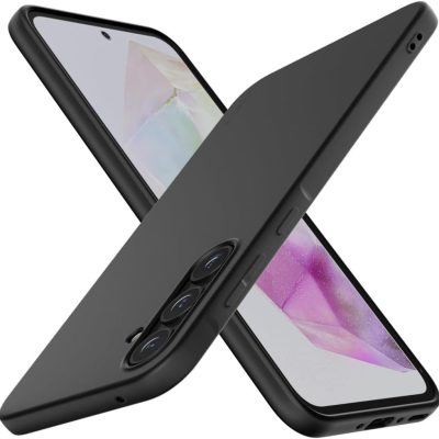 Juodas dėklas Samsung Galaxy A376 A37 5G, dengia nugarą ir šonus, matomas trijų kamerų modulis.