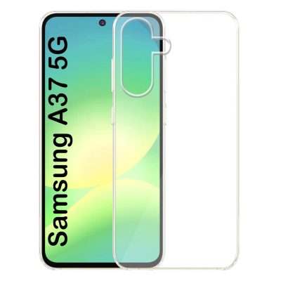 Skaidrus deklas Samsung Galaxy A376 A37 5G, matomas skaidrus dangtis ir kamera iskirtis.