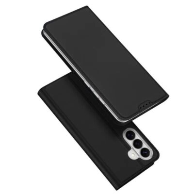 Juodas atverčiamas dėklas Samsung S942 S26 Dux Ducis Skin Pro, matomas telefono galinis kamerų blokas.