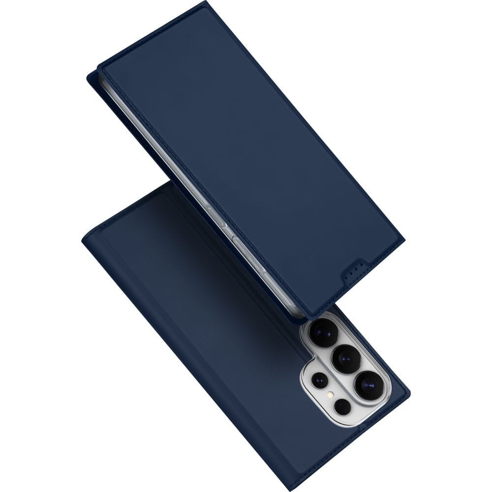 Tamsiai melynas atverciamas deklas Samsung S26 Ultra Tamsiai melynas atverciamas deklas su atverciamu dangteliu, virsu matomas keturiu kameru modulis