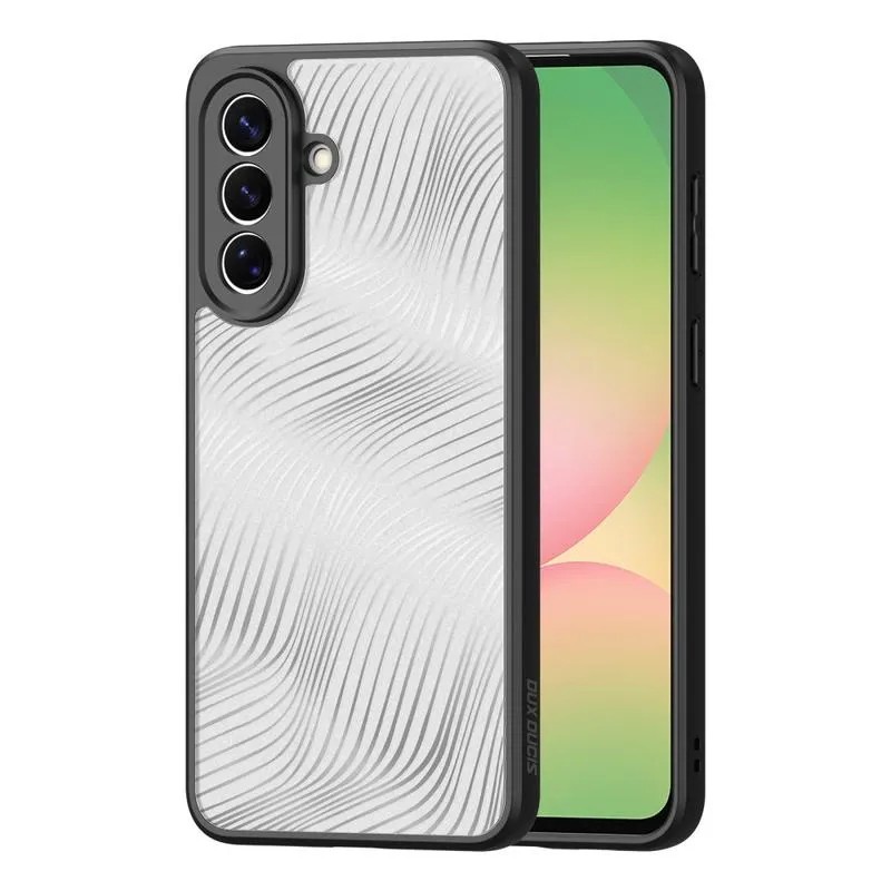 Skaidrus dėklas Dux Ducis Aimo telefonui Samsung A576 A57 5G Skaidrus dėklas Dux Ducis Aimo telefonui Samsung A576 A57 5G, permatoma nugara su bangų rašto tekstūra ir juodu rėmeliu