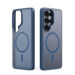 Tamsiai melynas dėklas su MagSafe žiedu ant nugaros, matomas iš abiejų pusių