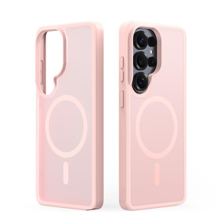 Rožinis dėklas Samsung S948 S26 Ultra Dux Ducis Yind Magsafe Rozinis deklas Samsung S948 S26 Ultra su Magsafe, matomas is priekio ir nugaros su dideliu apvaliu ziedu.