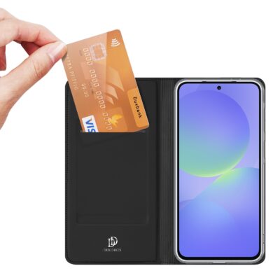 Juodas atverciamas deklas su korteliu kistele ir telefonu Samsung A376 A37 5G