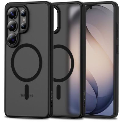 Juodas matinis dėklas Samsung Galaxy S26 Ultra Tech-Protect Magmat Magsafe su apsauginiu kameros rėmeliu