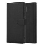 Juodas atverciamas deklas Samsung A376 A37 5G Wallet Fancy, odos teksturos pavirsus ir uzsegimo kilpa.