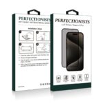 Dvi Perfectionists stiklo apsaugos pakuotes, viena su instrukcijomis, kita su pavaizduotu telefonu