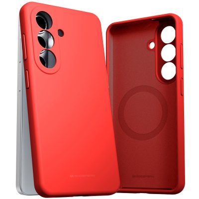 Raudonas silikoninis dėklas Samsung S947 S26 Plus Mercury Pure MagSafe Silicon, matomos kameros iškirpimai ir GOOSPERY logotipas