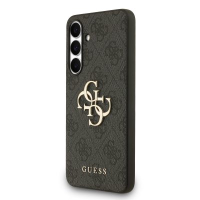 Pilkas originalus dėklas Guess PU 4G Metal Logo telefonui Samsung Galaxy S25 FE su metaliniu logotipu
