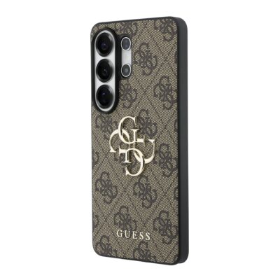 Rudas originalus dėklas Guess PU 4G Metal Logo telefonui Samsung Galaxy S26 Ultra