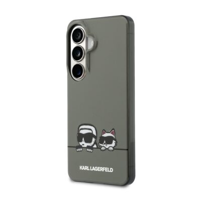 Juodas originalus Karl Lagerfeld dėklas su Peekaboo logotipu ir dviem figūromis su akinėmis prie apatinio krašto.